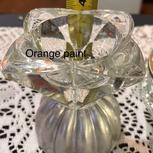 Vintage mismatched crystal taper candlestick holders brass topper & jello mold - Picture 10 of 15